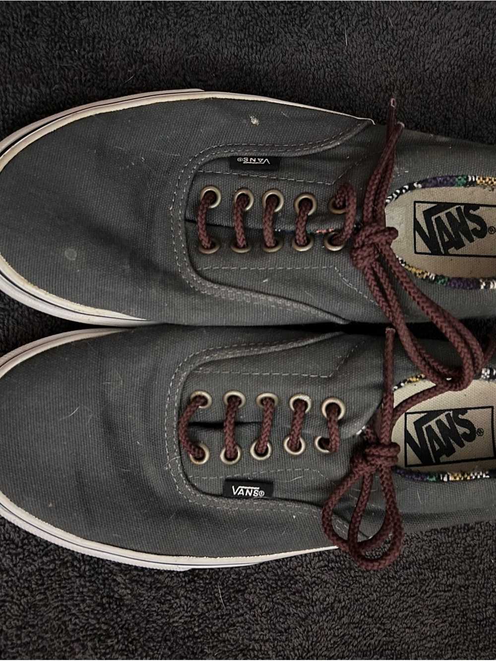 Vans Era 59 sneakers in charcoal grey with colorful Aztec print in sole.